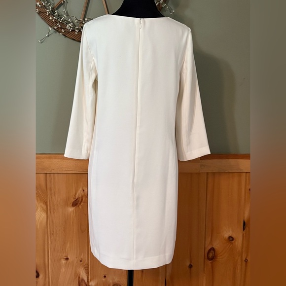 Ann Taylor Women Size 2 Ivory Jewel Neck 3/4 Sleeve Sheath Dress - Picture 5 of 16